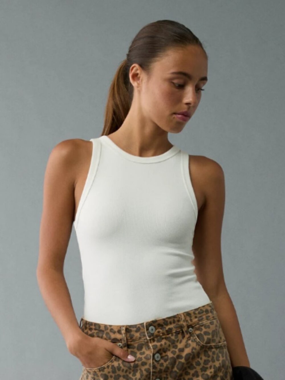 American Eagle Main Squeeze High Neck Bodysuit; Cream; Size: XXL